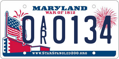 MD license plate 0AR0134