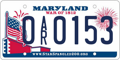 MD license plate 0AR0153