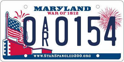 MD license plate 0AR0154