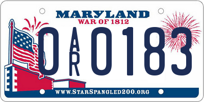 MD license plate 0AR0183
