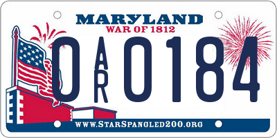 MD license plate 0AR0184