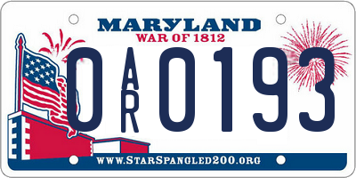 MD license plate 0AR0193