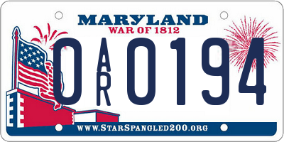 MD license plate 0AR0194
