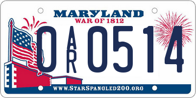 MD license plate 0AR0514