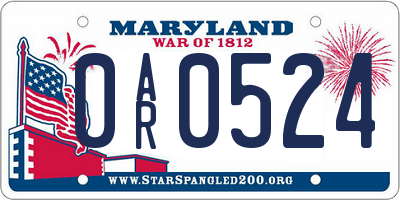 MD license plate 0AR0524