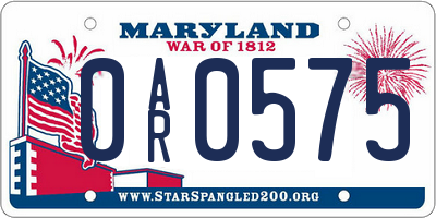 MD license plate 0AR0575