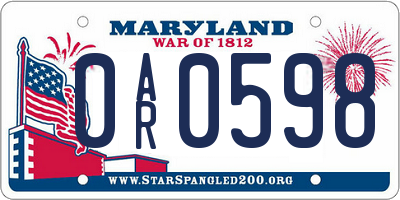 MD license plate 0AR0598