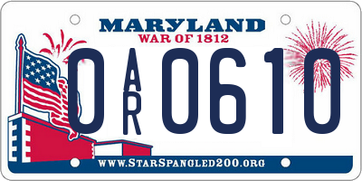 MD license plate 0AR0610