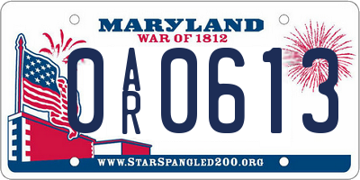MD license plate 0AR0613
