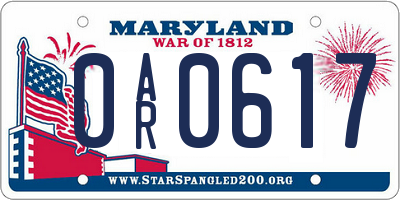 MD license plate 0AR0617
