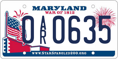 MD license plate 0AR0635