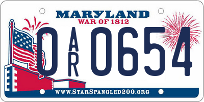 MD license plate 0AR0654