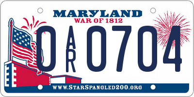 MD license plate 0AR0704