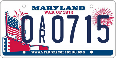 MD license plate 0AR0715