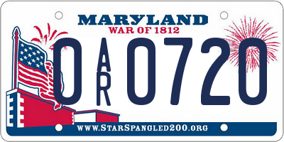 MD license plate 0AR0720