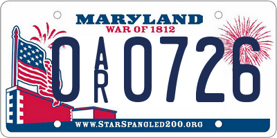 MD license plate 0AR0726