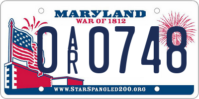 MD license plate 0AR0748