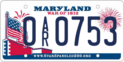 MD license plate 0AR0753