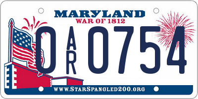 MD license plate 0AR0754