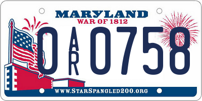 MD license plate 0AR0758