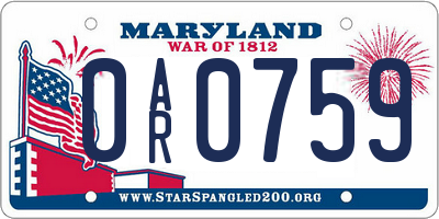 MD license plate 0AR0759