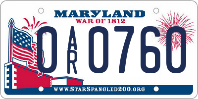 MD license plate 0AR0760
