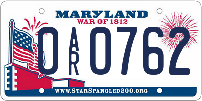 MD license plate 0AR0762