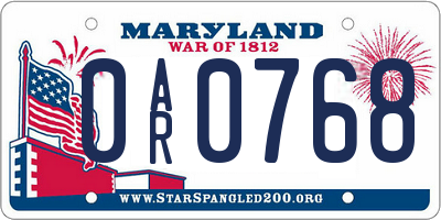 MD license plate 0AR0768