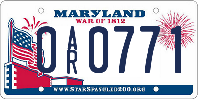 MD license plate 0AR0771