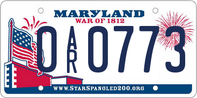 MD license plate 0AR0773