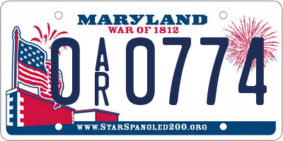 MD license plate 0AR0774