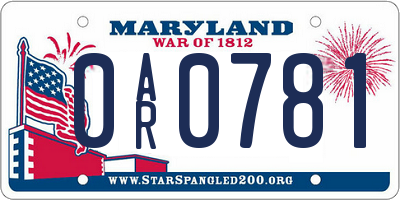 MD license plate 0AR0781