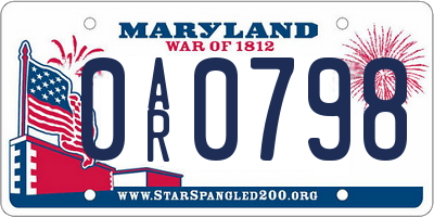 MD license plate 0AR0798