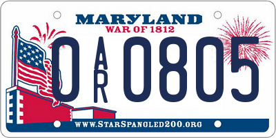 MD license plate 0AR0805