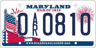 MD license plate 0AR0810