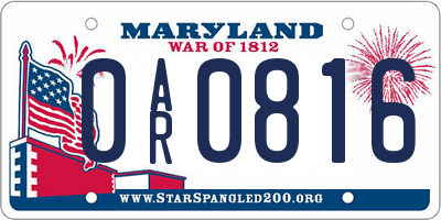 MD license plate 0AR0816