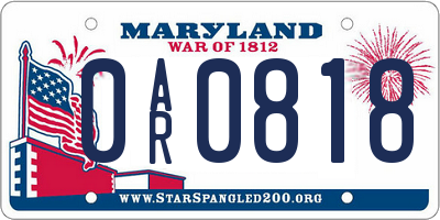 MD license plate 0AR0818