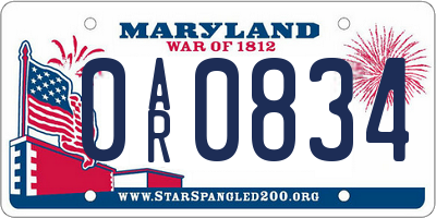 MD license plate 0AR0834