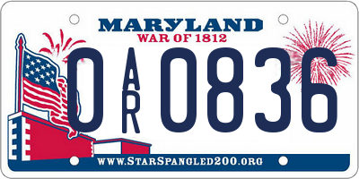 MD license plate 0AR0836