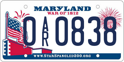 MD license plate 0AR0838