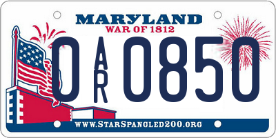 MD license plate 0AR0850