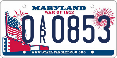 MD license plate 0AR0853