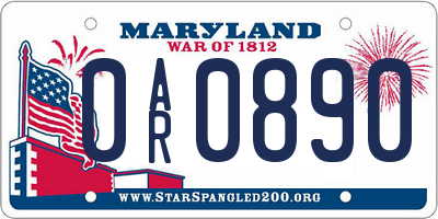 MD license plate 0AR0890