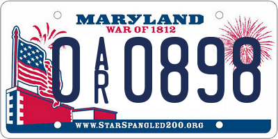 MD license plate 0AR0898