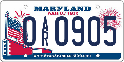 MD license plate 0AR0905