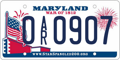 MD license plate 0AR0907