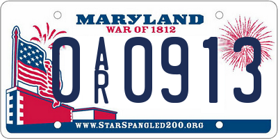 MD license plate 0AR0913
