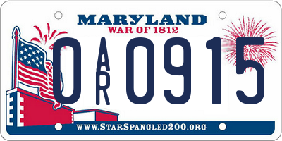 MD license plate 0AR0915