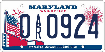MD license plate 0AR0924