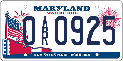 MD license plate 0AR0925